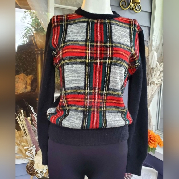 Vintage JH Collectibles Angora Lambswool Plaid Sweater Size Small - Picture 1 of 5